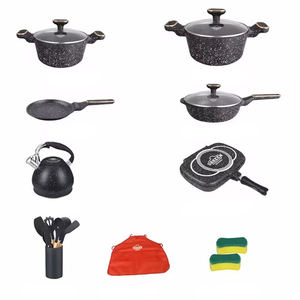 Juego de utensilios de cocina antiadherentes con revestimiento de granito de aluminio fundido a presión con fondo de inducción de 20 piezas de alta calidad en negro - Product Image 4