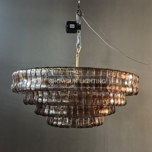 48 "di lusso rotondo fumo di cristallo lampadario lampada a sospensione per soggiorno E12 Base della lampadina - Product Image 3
