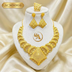 24K Gold Plated African Geometric Choker <b>Necklace</b> Set with Box Chain Jewelry Sets for Women Party - Product Image 1
