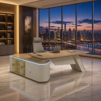Scrivania Direzionale Moderna con Gambe in Acciaio, MDF E1 Termoformato, Barra LED RGB a 12 Colori, Serratura con Codice e Scatola Portacavi