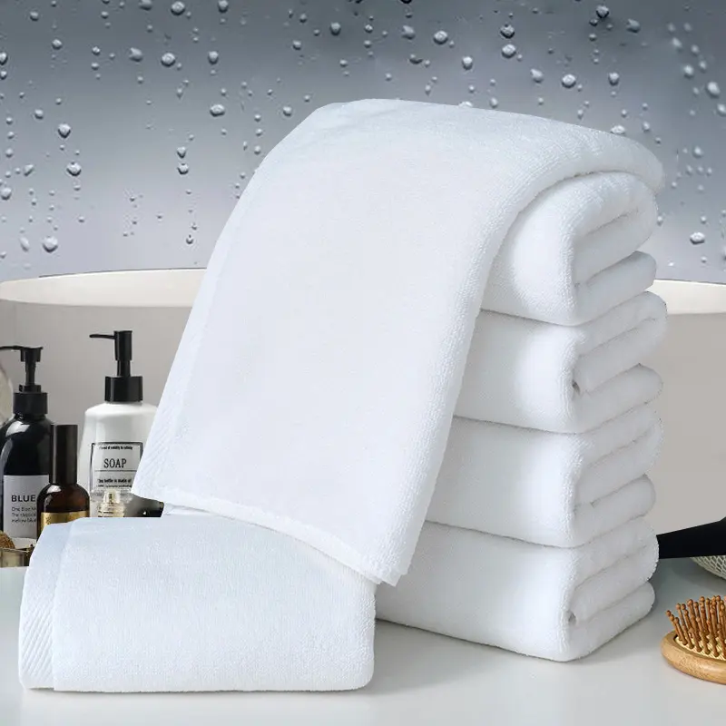 5 star hotel towels white custom logo bathroom linen 100% cotton face hand bath hotel towel set