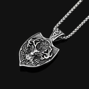 Yunnique – collier en acier inoxydable pour hommes, pendentif tête de cerf, forme d'épée, design boussole viking, bijoux cadeau - Product Image 4