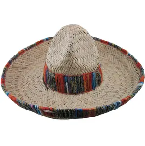 Sombrero grande de paja mexicana, auténtico, con adorno de Serape