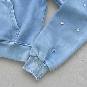 Custom High-End French Terry Acid Wash Heavyweight <b>Zip</b>-<b>Up</b> Streetwear Digital Printed Rhinestone Embellished Boxy Men's <b>Hoodie</b> - Product Image 3