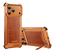 Nouvelle coque de téléphone de luxe en cuir pour iPhone 17 Pro Max avec support caché, pare-chocs sans cadre en alliage d'aluminium, antichoc, magnétique