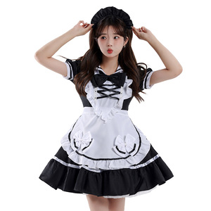 Maid Costume Women Black <b>White</b> Dress With <b>Apron</b> And Hat Anime Cosplay Outfit Adult Size Lingerie Set - Product Image 1