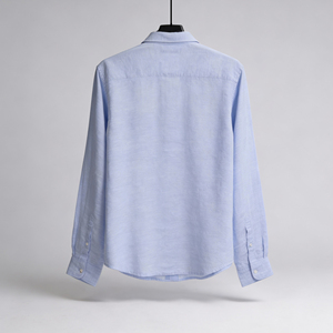 เสื้อเชิ้ตผ้าลินินแขนยาวสีฟ้าหม่นสำหรับผู้ชายขายส่ง แฟชั่นฤดูร้อน - Product Image 2