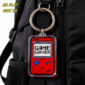 Retro Gaming Acrylic Keychain Game Over Pixel Screen On Red Handheld <strong>Console</strong>, Clear Charm With Metal Ring For Keys, Bags - Product Image 4