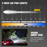LIGHTFOX Phare LED combiné 3 pouces, étanche IP68, 70W, pour montage auxiliaire tout-terrain, projecteur de travail LED 4x4