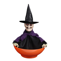 Panier à bonbons électrique d'Halloween avec lumière LED, sorcière animatronique, décoration d'horreur pour Halloween, pour la collecte de bonbons ou de farces