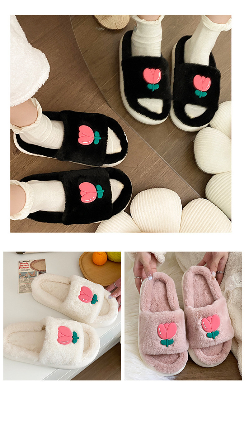 Women's Flat Plush Slippers Home Ladies Warm Furry Slippers Winter Cotton Shoes