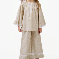 Pyjama en dentelle à imprimé floral pour fille, manches longues, été, printemps, ensemble de chemises de nuit et pantalons pour enfants, beaux pyjamas pour filles, vêtements pour filles de 5 ans