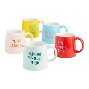 Colección de tazas de cerámica Happy Home, Taza de cerámica con palabras personalizadas/logo grabado - Product Image 1