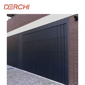 Puerta <span class=keywords><strong>de</strong></span> Garaje Moderna <span class=keywords><strong>de</strong></span> Aluminio Negro con Rejilla Oculta Automática <span class=keywords><strong>de</strong></span> 16x7 para Villa en Australia, con Rejillas y Puertas Peatonales - Product Image 2