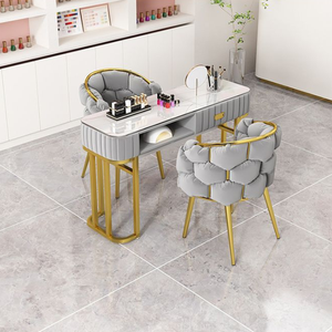 Modern Pink PU Leather <b>Manicure</b> <b>Table</b> and Chair Set with Gold Frame for Nail Beauty Salon Furniture 100x40x78cm - Product Image 3