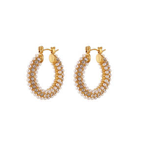 Pendientes de aro de acero inoxidable 316L chapados en oro de 18 quilates, joyería boutique de lujo para mujer - Product Image 6