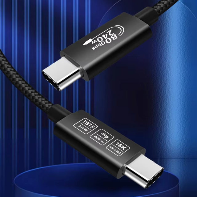 Thunderbolt 5 80Gbps Aluminum Alloy Type-C Cable with Braid Shielding 5A Fast Charging 16K 240W for Mobile Phone Computer Camera