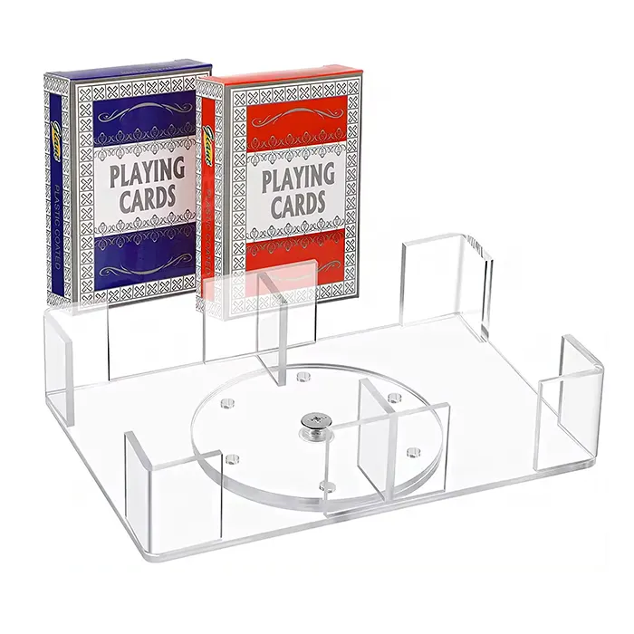 Desktop Rotating Clear Acrylic Poker Card Display Stand 2 Compertments Acrylic Playing Card Holder For Home Casino