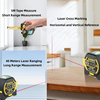 Mètre laser haute précision 2 en 1, 40 m, ruban d'acier de 5 m, écran LCD de 16 pieds, ruban à mesurer numérique facile à lire, rétractable