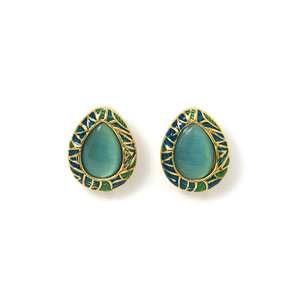 Fashion <b>Stud</b> <b>Earrings</b> 316L Stainless Steel PVD Gold Plating Sustainable Resistant Teardrop Design Green <b>Blue</b> Inlay - Product Image 1