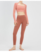 Setelan Olahraga Yoga Wanita Terbaru, Bahan Brushed Back Double-sided, Model Ketat Silang, Set Dua Potong untuk Lari dan Fitness