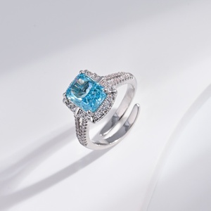 wholesale sterling <b>silver</b> plata 925 pink blue stone <b>ring</b> Geometric Engagement proposal adjustable <b>Emerald</b> Cut zirconia <b>rings</b> - Product Image 2