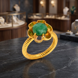 New Classic Small Flower Shape Emerald Gemstone <b>Ring</b> 18k Gold Plated Sterling Silver Wholesale Fashion Jewelry - Product Image 3