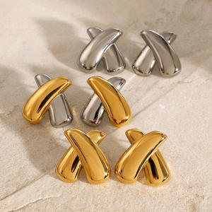 X-förmige 2-Tone Gold Silber Edelstahl Ohr stecker Trendy Modeschmuck für Mädchen partys - Product Image 3