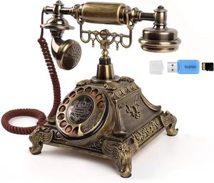 Téléphone <span class=keywords><strong>vintage</strong></span> blanc chromé bronze doré, remplace le livre d'or de mariage, téléphone livre d'or à cadran rotatif avec enregistrement audio - Product Image 1