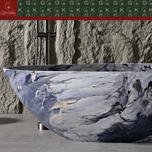 Bañera Independiente Moderna GOLDKING de Mármol Azul Grisáceo con Borde Liso, Diseño Hueco Pulido y Fabricación Personalizada OEM - Product Image 6