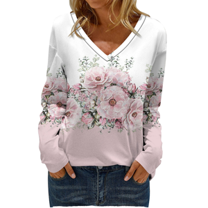 Nueva Llegada, Camiseta de Manga Larga con Logotipo Personalizado, Estampado 3D, Cuello en V, Informal, para Mujer, Otoño, Venta al Por Mayor - Product Image 1