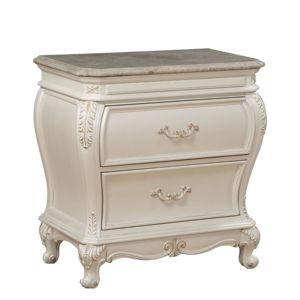 Table de chevet à 2 tiroirs en bois massif DB au design minimaliste moderne blanc perle avec pieds Queen Anne pour chambre ou salon - Product Image 2