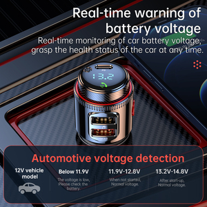Reproductor MP3 para Auto, Transmisor FM, Cargador de Auto Bluetooth con Carga Rápida PD QC3.0 USB C con Pantalla de Voltaje, Proveedor OEM - Product Image 5