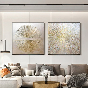 Quadri Astratti Moderni in Acrilico per Arredamento Casa <span class=keywords><strong>Soggiorno</strong></span>, Pittura a Olio su Tela con Linee in Lamina Dorata, Arte da Parete - Product Image 3