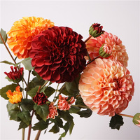 Herfstkleuren Serie Kunstbloemen 4-koppige Koraal Dahlia Spuitgieten 3D-print Bruiloft Huisdecoratie Zijden Bloem