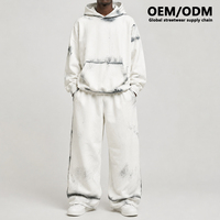 Ensemble sweat à capuche et pantalon de survêtement large pour homme, motif 'Fighting Ant Spray', coupe oversize, effet délavé, style streetwear, service de production capsule personnalisé