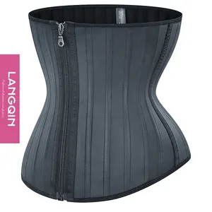 LangQin-ceinture amincissante pour femme, Corset 25 armatures en acier, en latex, avec fermeture éclair, de taille