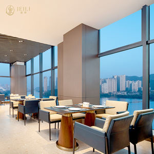 JEILI Muebles Comerciales para Cafetería, Conjuntos de Muebles para Restaurante, Silla de Cuero Azul, Muebles para Restaurante, Mesa con Pedestal Gris Anh Plateado para Hotel - Product Image 1