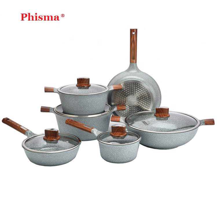 Premium High Quality PFOA Free Kitchen Induction Cooking Wok Soup Pots and Pans Aluminum Alloy Granite Non Stick Cookware Set