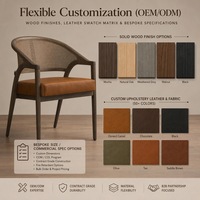 Fauteuil de salle à manger en chêne massif avec dossier en rotin courbé et assise en cuir, style vintage français, chaise pour hôtel et restaurant