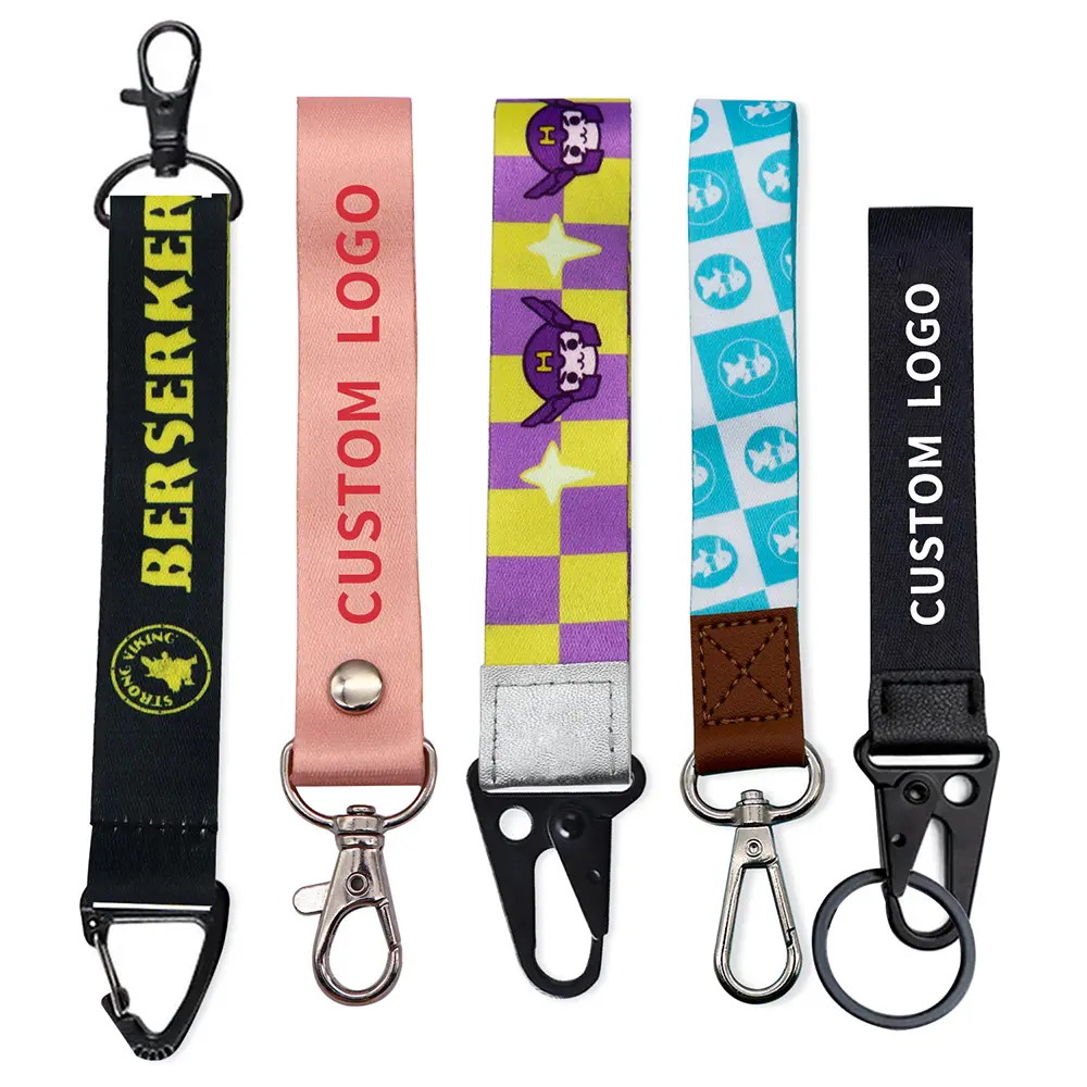 Manufacturer Custom Embroidered Patch Logo Carabiner Lanyard Holder Wrist Strap Keychains Short Lanyards Wholesale