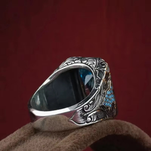 Bagues pour hommes ZhuQian en zircon bleu clair, style ethnique classique, ton argent ancien, gravure vintage, bijoux de personnalité punk, vente en gros - Product Image 4