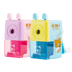 Deli Pencil Sharpener No.0842 Manual Hand Crank Kids Student Use Plastic Geometric Design - Product Image 1