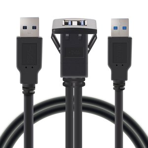 Dual Port Usb 3.0 Cable For Car 2m Black Tpu Waterproof Copper Conductor - Product Image 1