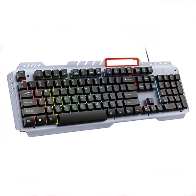 USB Metal Backlit Keyboard for Laptop Computer 104 Keys Mechanical Wired Keyboard with Phone Holder Cheapest Computer Keyboard