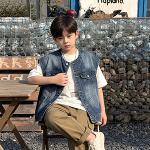 Gilet en jean de coton pour garçons, nouvelle collection automne 2026, style décontracté, <span class=keywords><strong>sans</strong></span> manches, court, tendance coréenne, fermeture boutonnée - Product Image 5