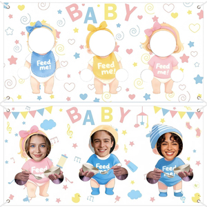 Lot de 2 bannières amusantes pour jeu de douche de bébé 'Feed <span class=keywords><strong>Me</strong></span>' avec bandeau cache-yeux, accessoires de photomaton pour fête de révélation du sexe du nouveau-né et fournitures de fête - Product Image 1