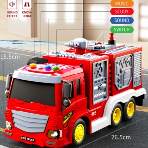 Camion de pompiers de grue de puzzle de camion mixte Push and Go alimenté par friction avec interrupteur sonore d'étude de musique - Product Image 4