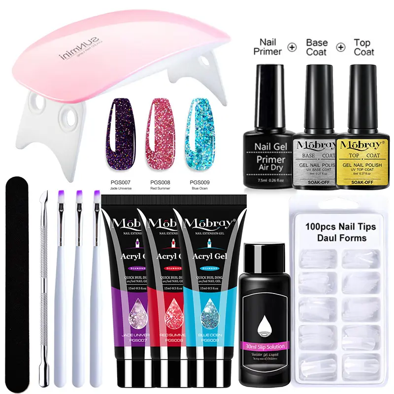 Acrylgel-Sets mit UV-Lampen-Slip-Lösung Grundierung Dec klack Easy Shape 9 Farben 15ml Polygel-Kit