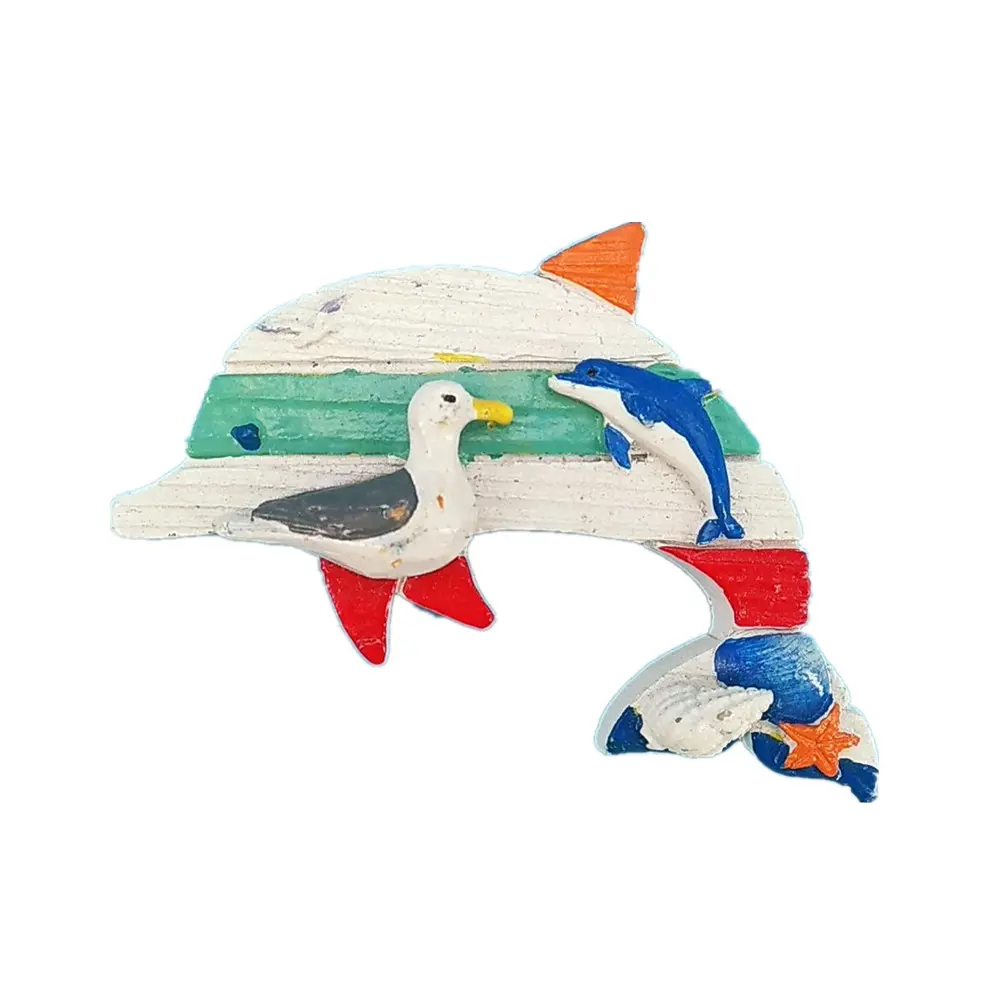 polyresin crafts Ocean dophin with sea bird and fish Fridge Magnet for tourist souvenir